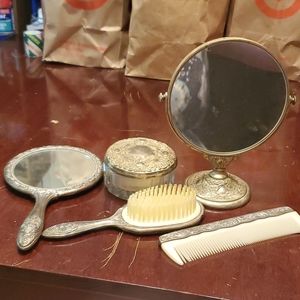 Vintage silver 5  Piece vanity set